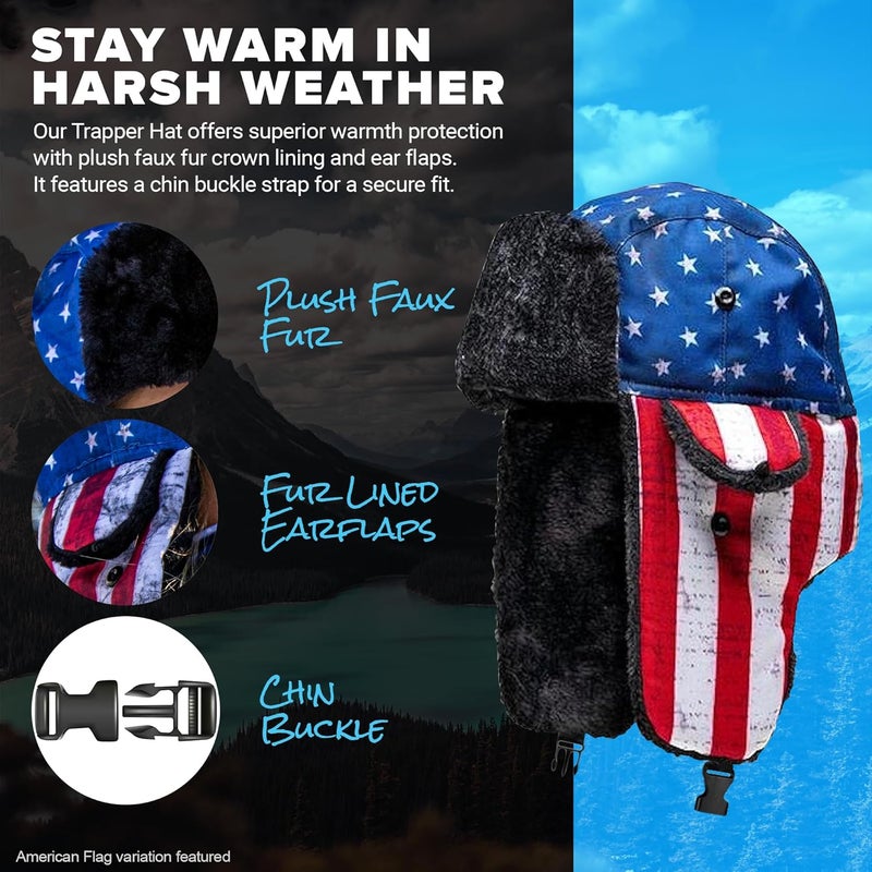 SA Company Trapper Hat Winter Hats for Men & Women | Ushanka Russian Hat | Faux Fur Hat with Ear Flap (Snow Camo) - Image 2